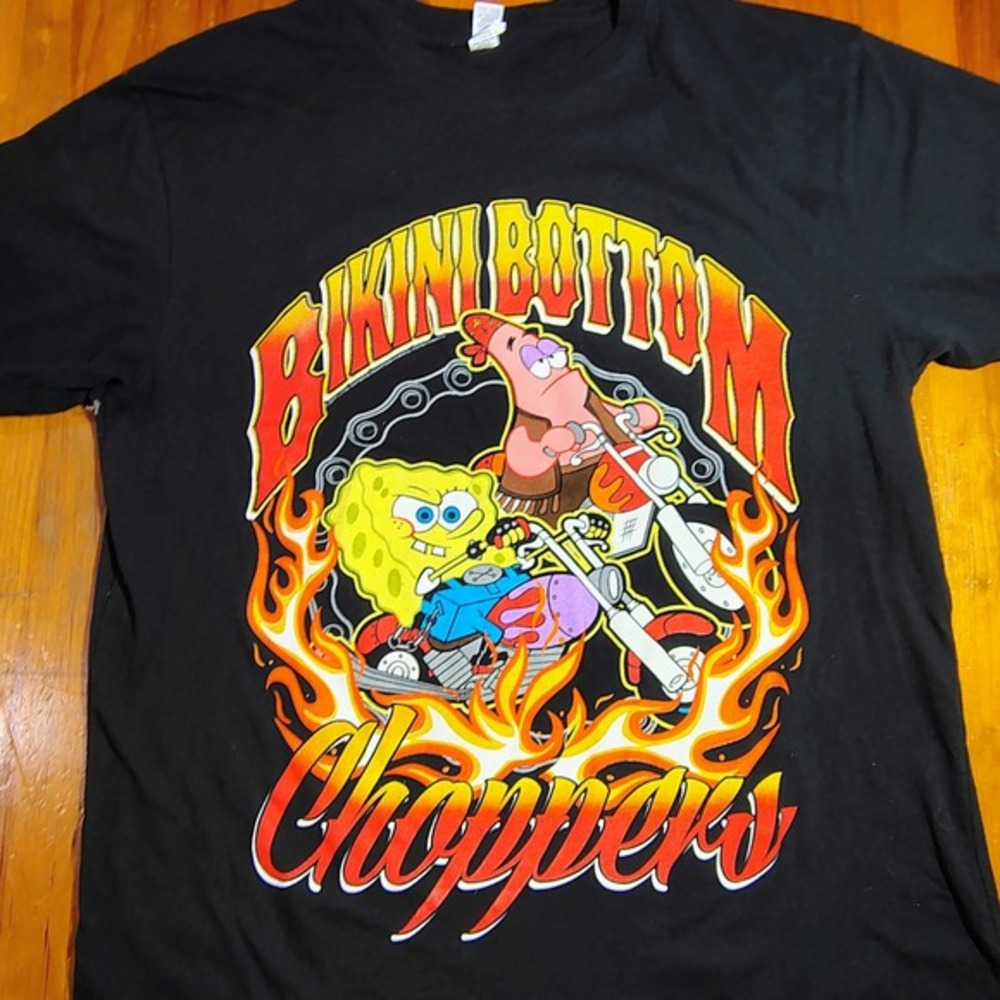 SpongeBob SquarePants Bikini Bottom Choppers T Shirt Black Patrick Star Men's L‎